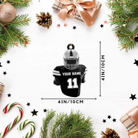 MoonArt Personalized Name Football Ornaments 2023, Customized Football Christmas Ornaments Wood Ornament Christmas Tree Hanging Ornament Pine Tree Decorations for Kid Couple Friends Family, Red (FB3)