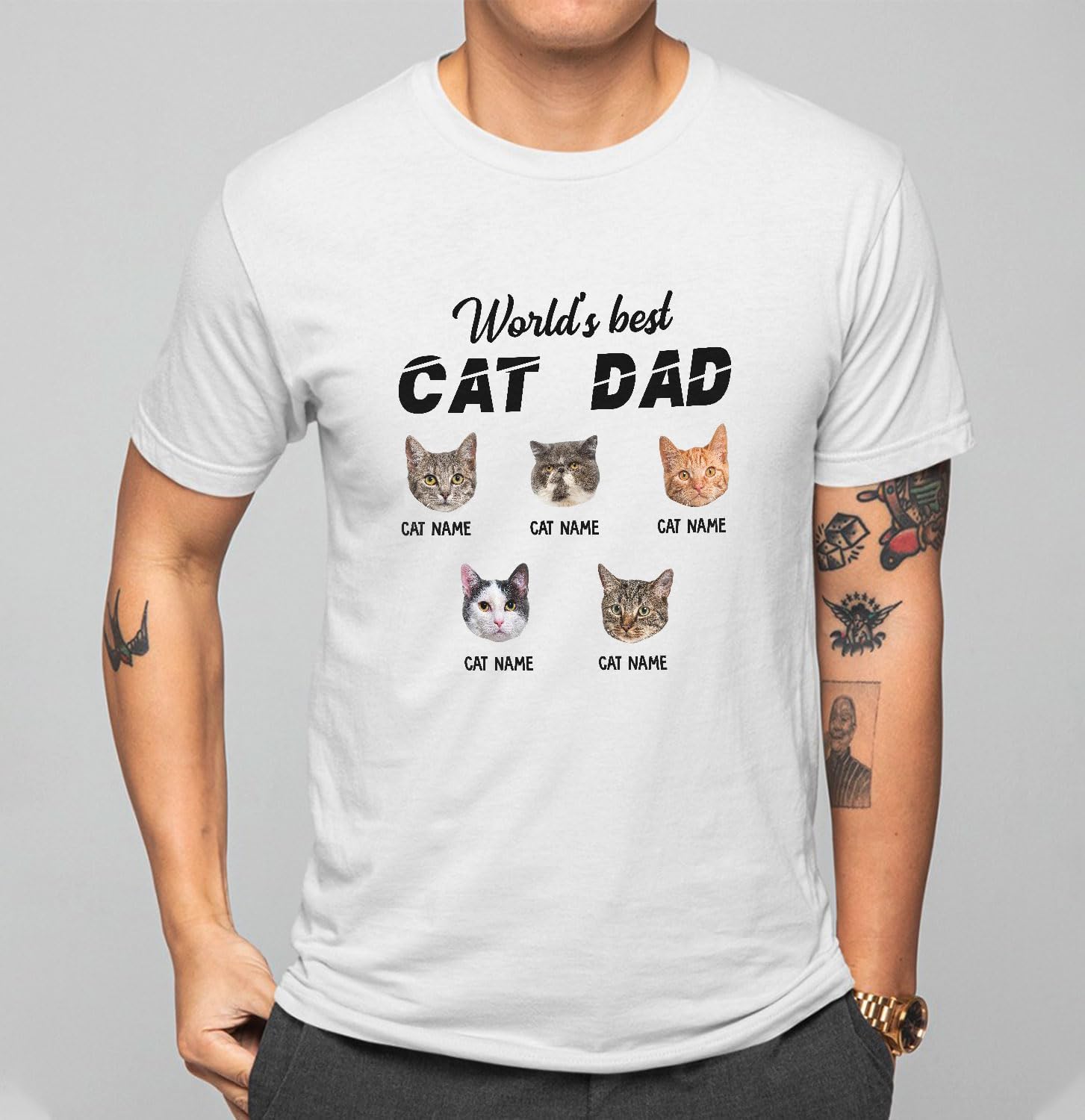 Personalized Best Cat Dad Ever Shirt, Cat Daddy Fathers Day Custom Photo Funny Custom Cat Dad Shirt with Pet Names (Cotton, TS77)