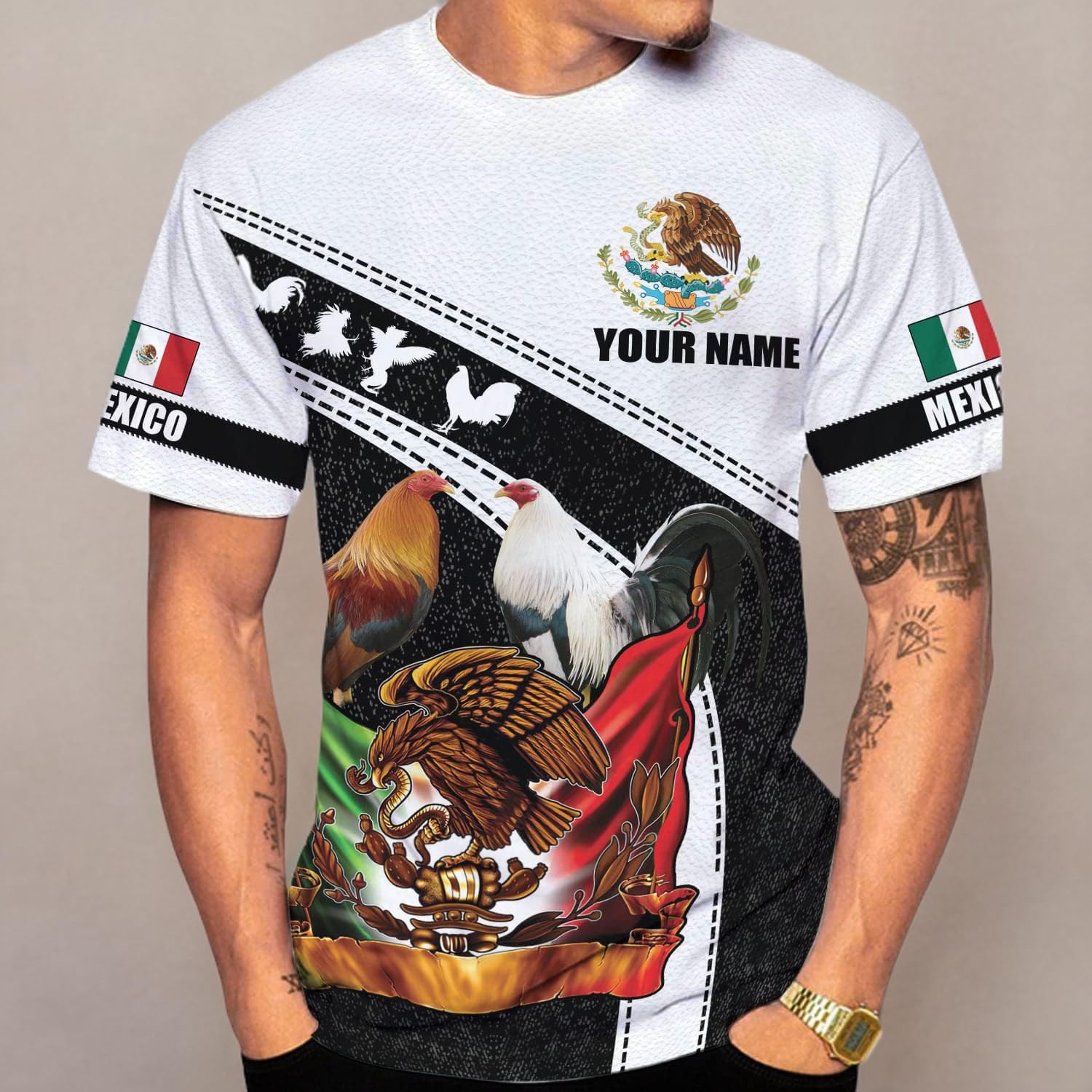 Mostefy Personalized Name Mexican Shirts for Men 3D, Rooster Mexico Shirts for Men, Mexico Shirt Eagle Flag Mexican Eagle (US, Alpha, Small, 5X-Large, Regular, Regular, Multi 11)