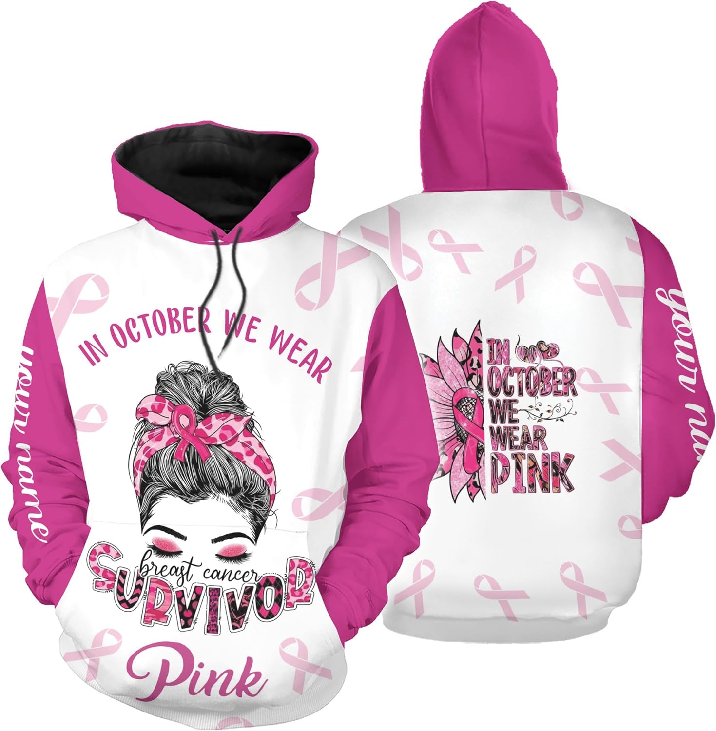 Mostprints Personalized Name Breast Cancer Shirts for Women 3D, Breast Cancer Shirt, Breast Cancer Gifts for Women S-5XL