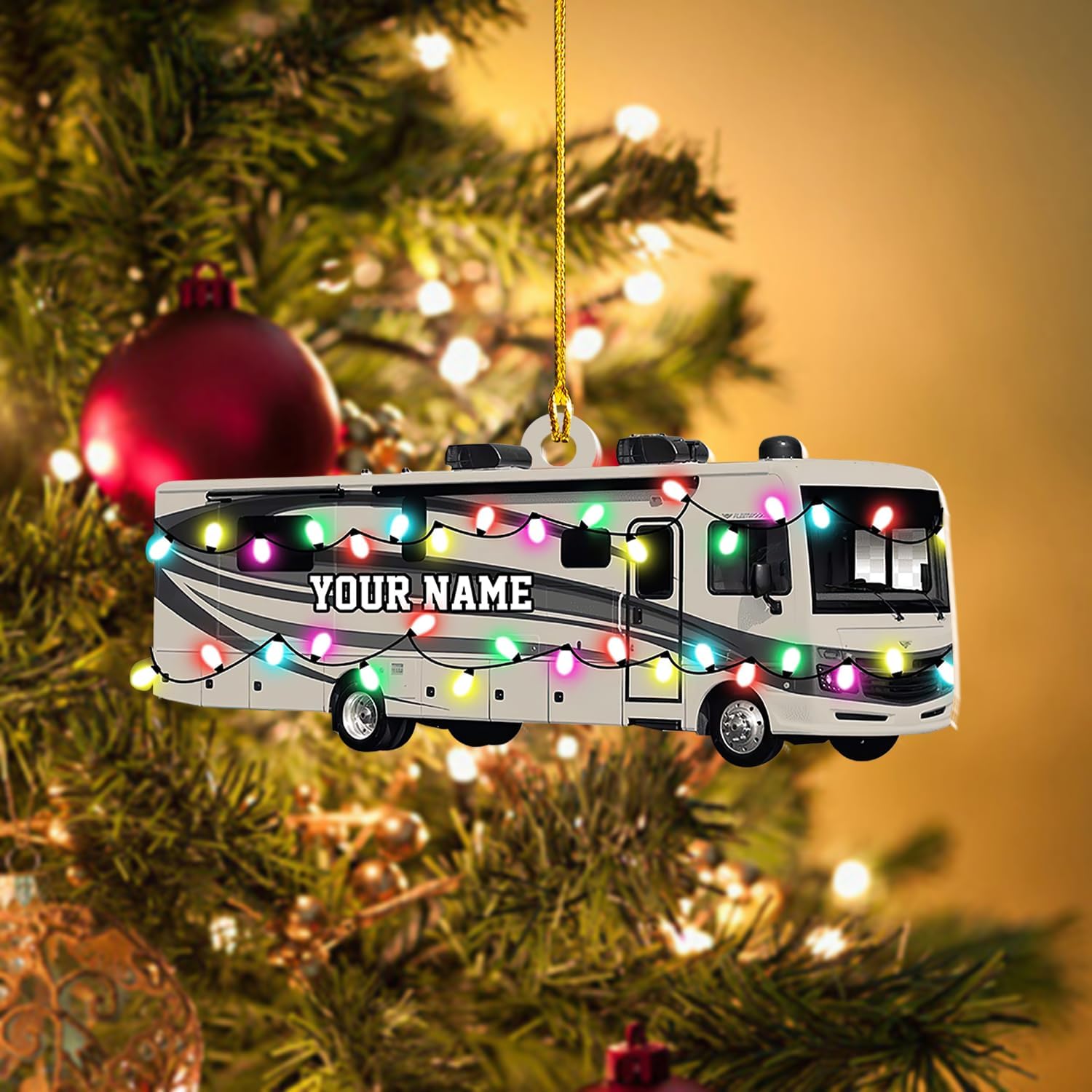 RoyalBro Personalized Camper Ornament Custom Camping Ornament, Tent Ornament RV Camping Ornament, Happy Gifts for Camping Lovers, Travel Camping Backpacked Hanging Ornament (CP 4)