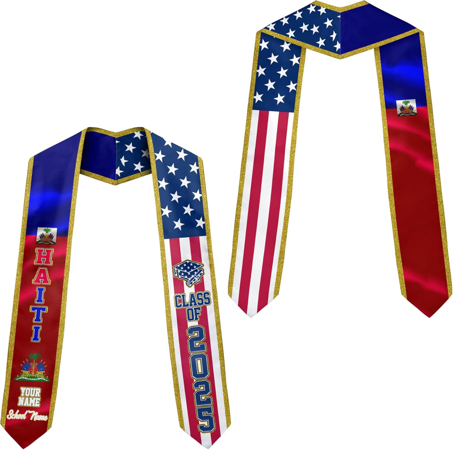 Pretyprints Haitians Graduation Sash, Haiti Graduation Stole Custom, Personalized Haitians American Flag Graduation Sash 2025