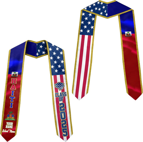 Pretyprints Haitians Graduation Sash, Haiti Graduation Stole Custom, Personalized Haitians American Flag Graduation Sash 2025