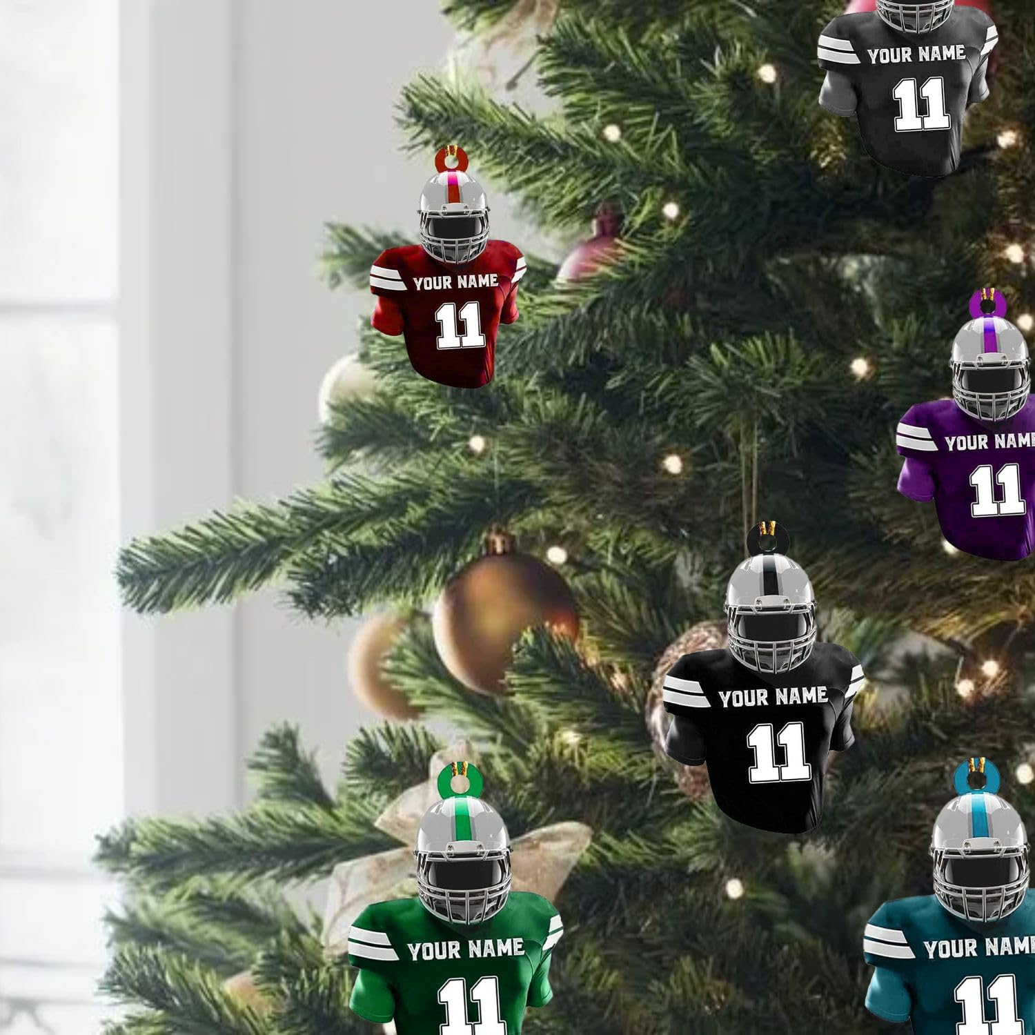 MoonArt Personalized Name Football Ornaments 2023, Customized Football Christmas Ornaments Wood Ornament Christmas Tree Hanging Ornament Pine Tree Decorations for Kid Couple Friends Family, Red (FB3)