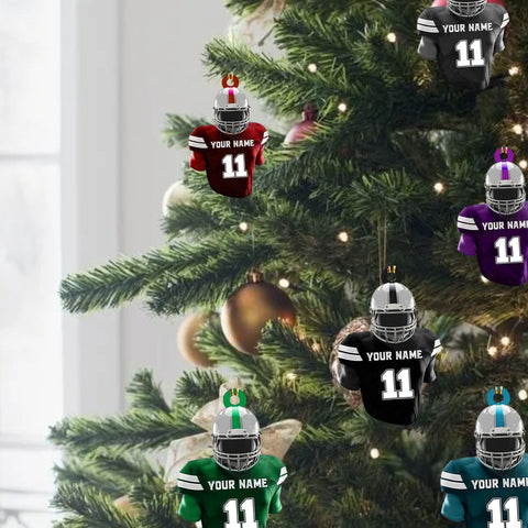 MoonArt Personalized Name Football Ornaments 2023, Customized Football Christmas Ornaments Wood Ornament Christmas Tree Hanging Ornament Pine Tree Decorations for Kid Couple Friends Family, Red (FB3)