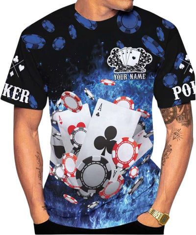 Personalized Poker Shirt, Poker Player Shirt, Funny Casino Poker Pattern 3D Over Print, Unisex Poker Tshirt Men Women