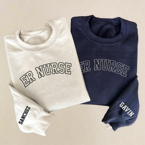 Custom Emergency Department Embroidered Crewneck Sweatshirt, Er Nurse Shirt, Emergency Nurse Hoodie, Er Nurse Gift, Rn Shirt (Cotton, SS400)