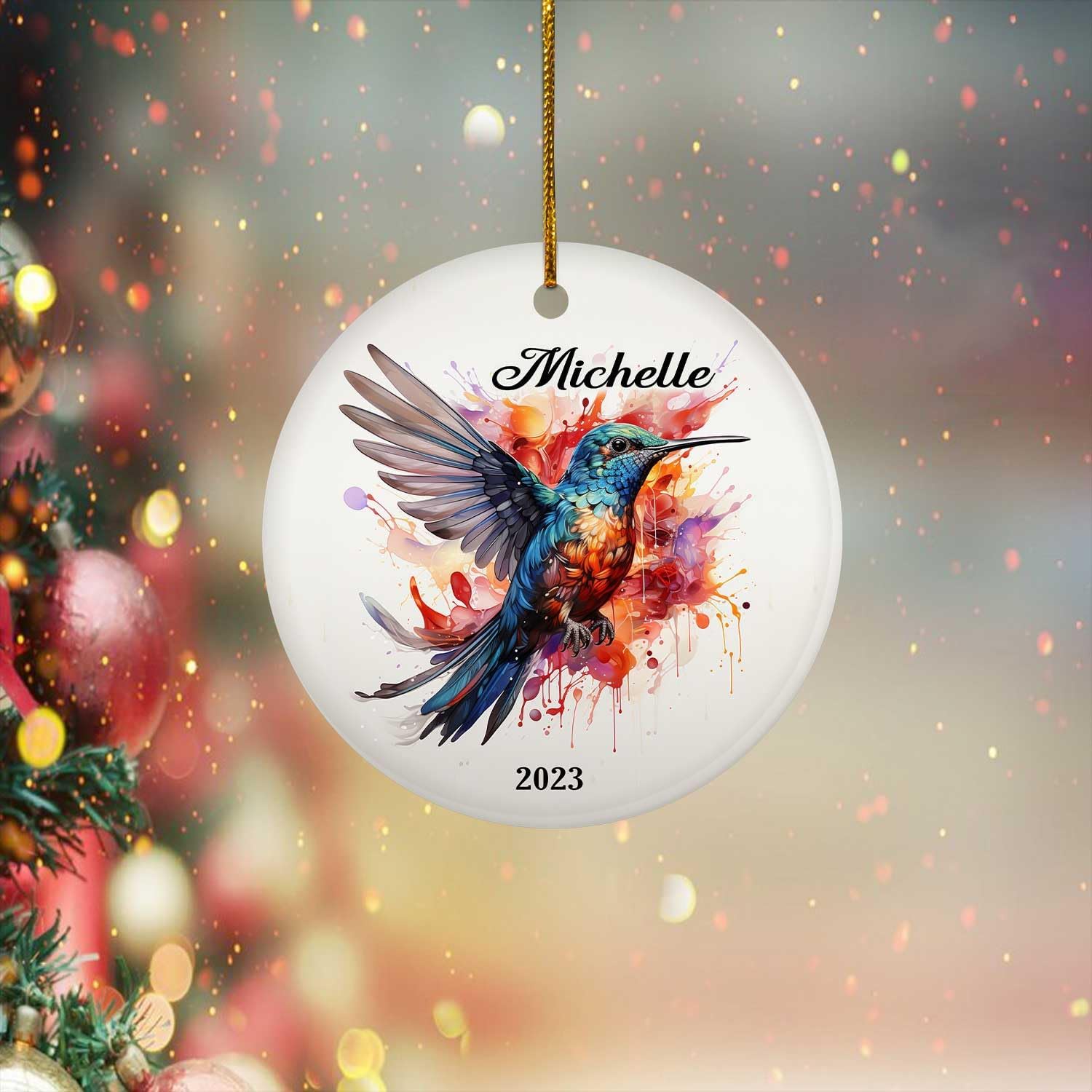 MAPrints Personalized Hummingbird Ornaments for Christmas Tree 2024, Hummingbird Christmas 2024 Ornament, Bird Ceramic Ornament, Gifts for Bird Lovers (Bird 3)