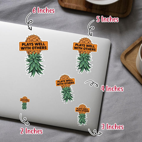 3 Pcs Plays Well with Others Sticker, Upside Down Pineapple Stickers, Aloha Pineapple Vinyl Stickers 3 Inches for Water Bottle, Laptop, Phone, Car, Helmet