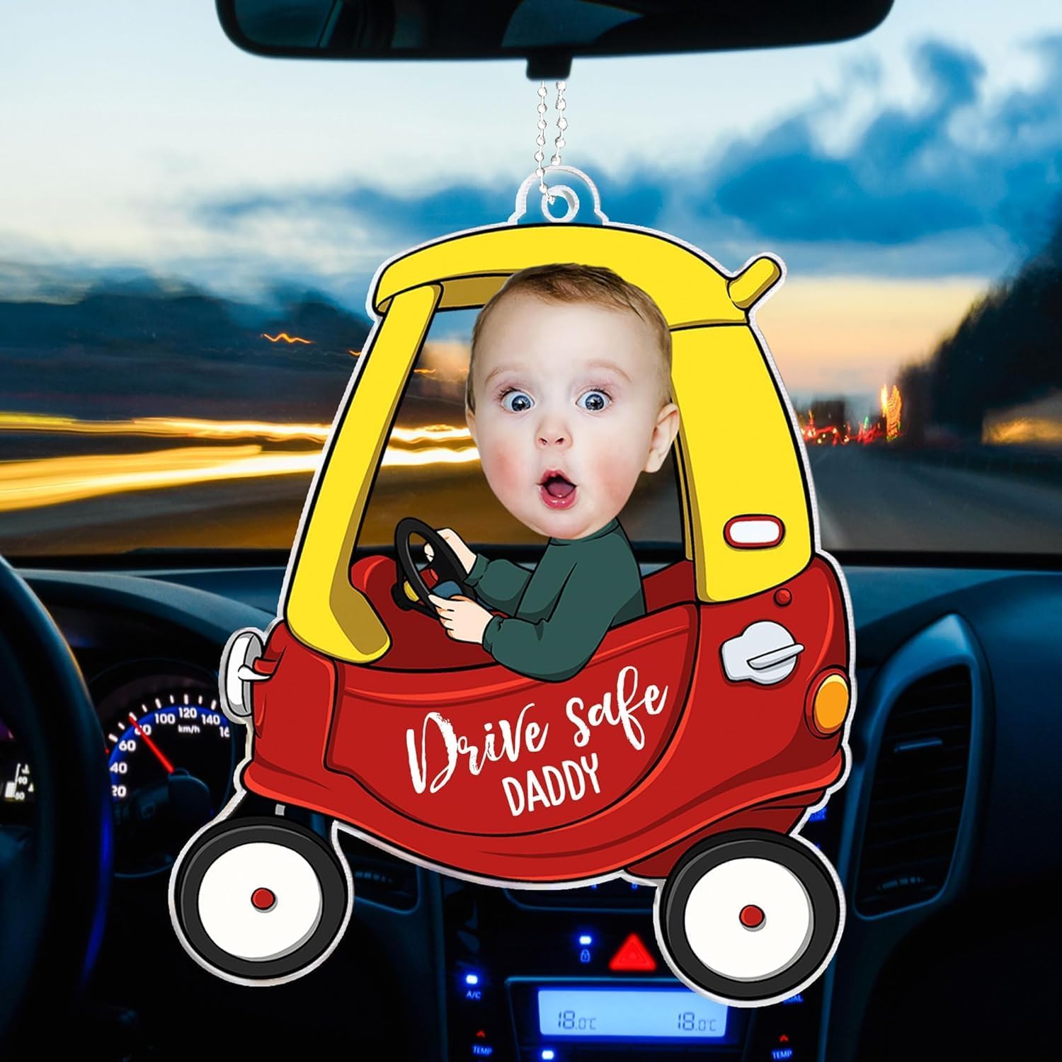 Drive Safe Daddy Car Ornament Custom Photo Baby Car Hanging Ornament Mirror Hanging Accessories for Your Car Father's Day