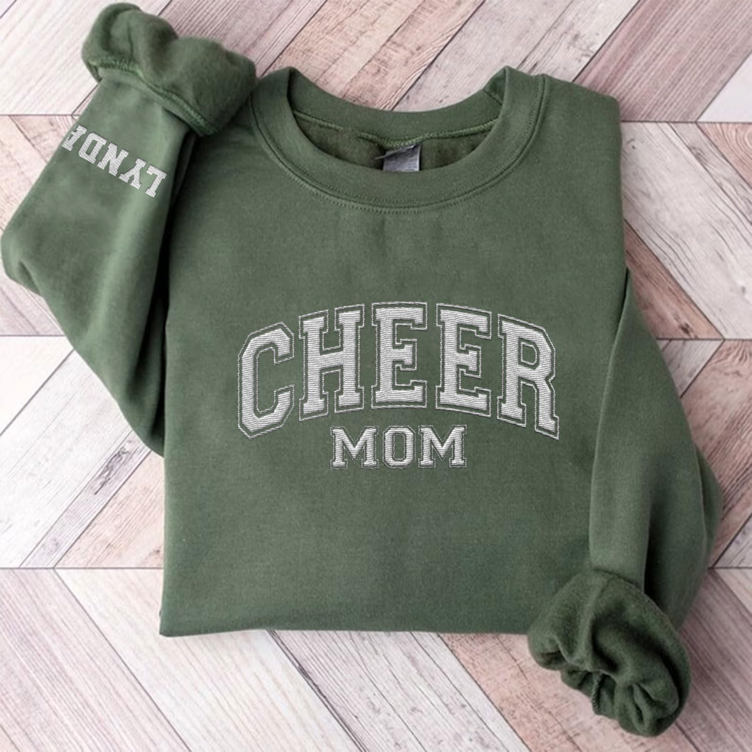 Personalized Embroidered Cheer Mom Sweatshirt Custom Proud Cheerleader Mom Embroidery Sweatshirt Gift for Cheerleader Mother (Cotton, CM 2)