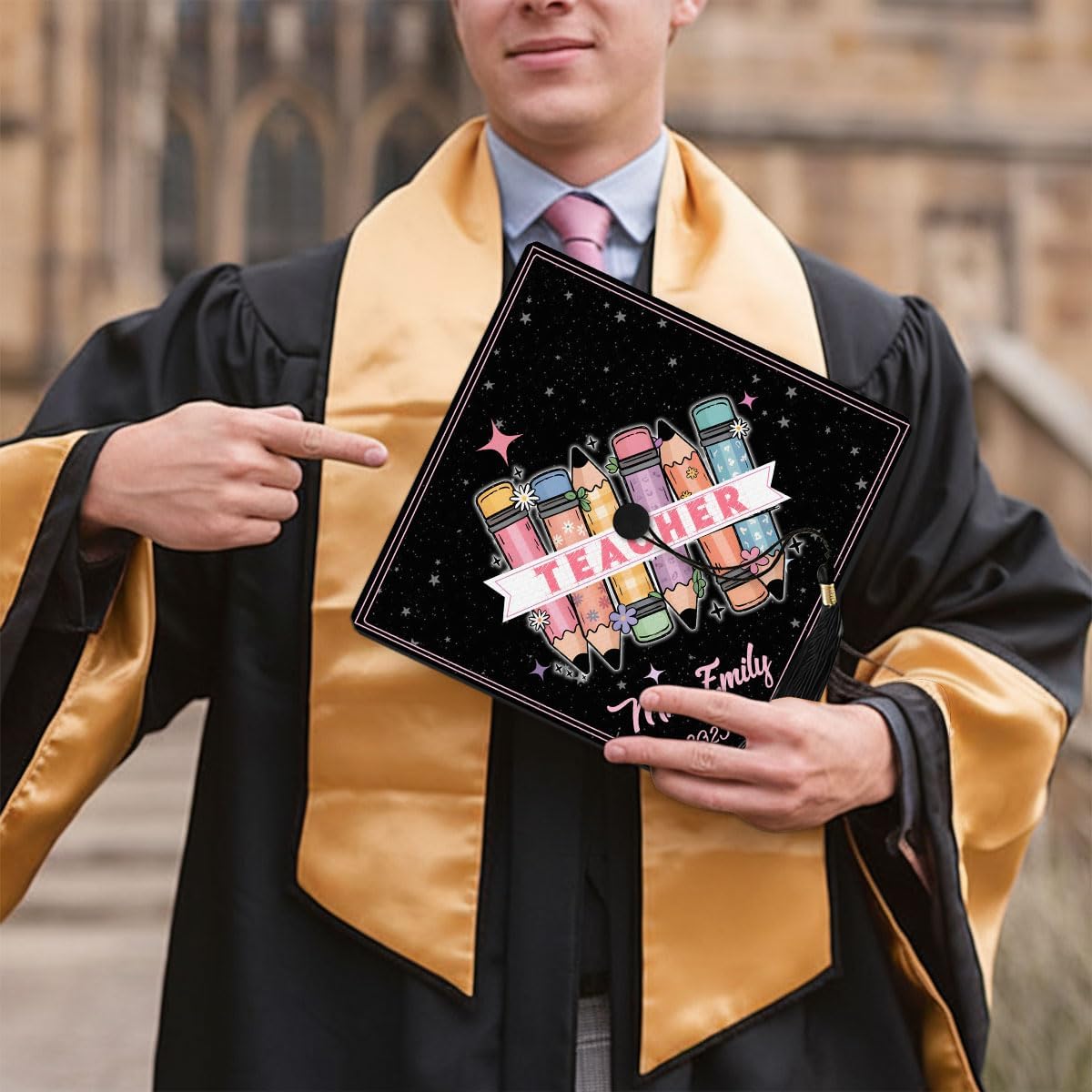 Pretyprints Personalized Teacher Graduation Cap Topper Teacher Gift Class Of 2025 Graduation Cap Decoration Topper