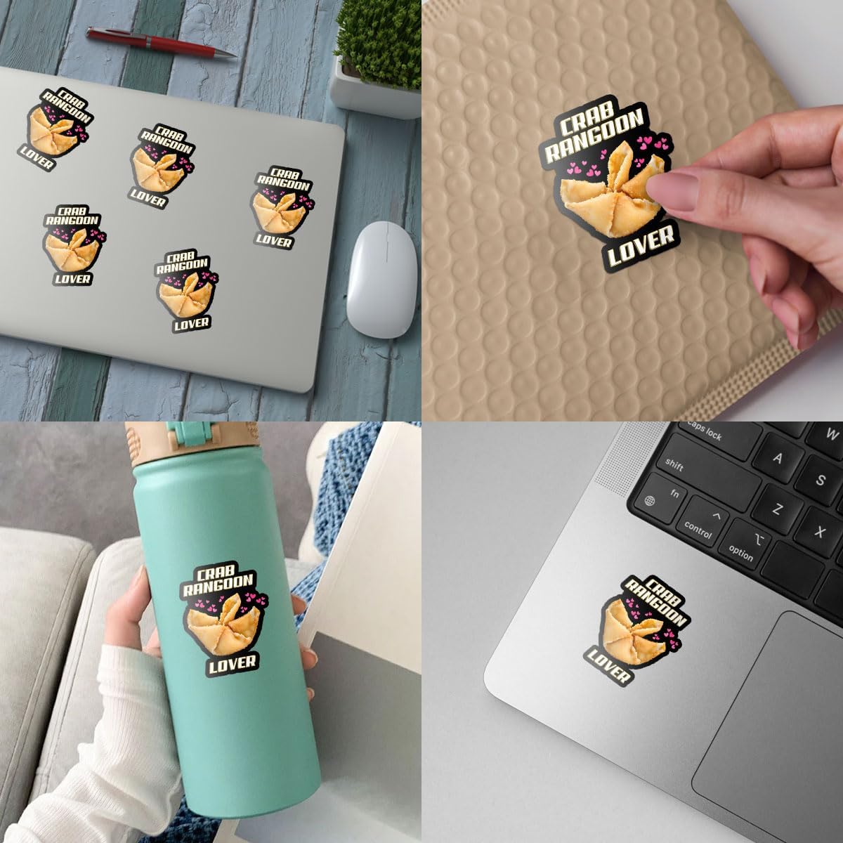 (3pcs) Crab Rangoon Lover Sticker, Crab Food Sticker Carb Sticker, Sticker Die-Cut Waterproof Vinyl Sticker for Laptop Water Bottle Phone Window Helmet