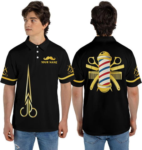Custom 3D Barber Polo Shirt for Men Women Gift Personalized Hair Stylist Tee Barbershop Apparel Hairdresser Printed Uniform