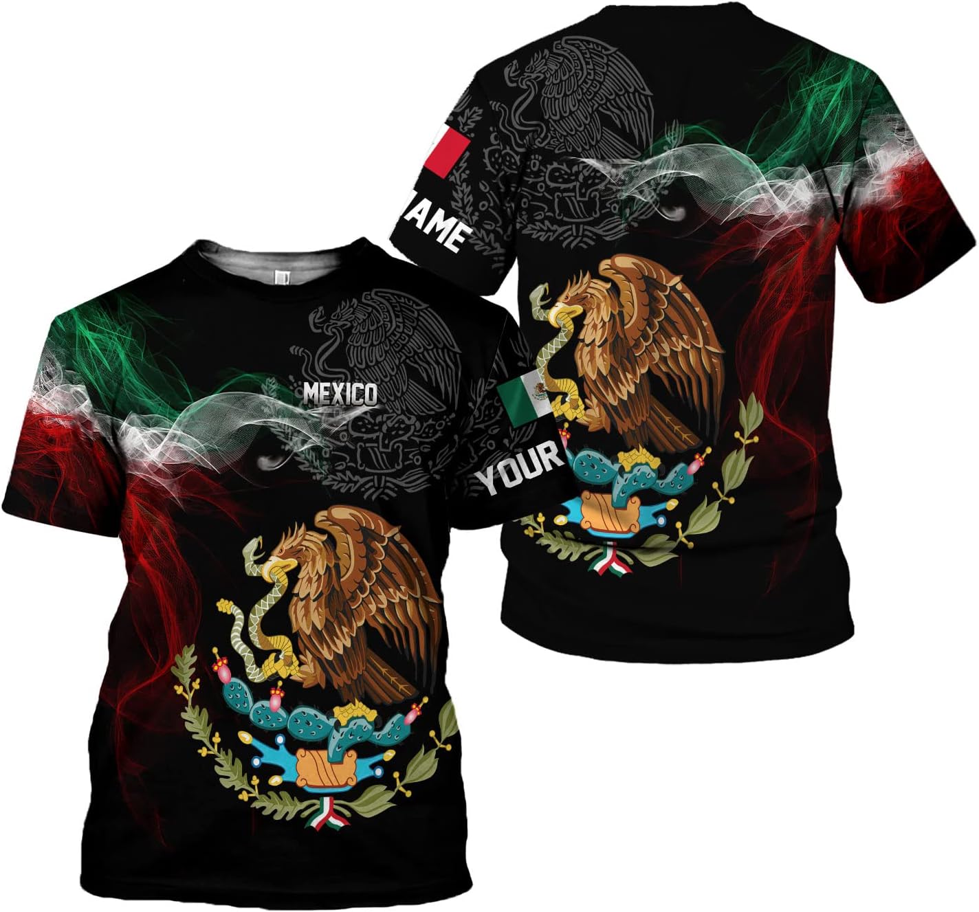 Mostprints Personalized Name Mexican Shirts 3D Customized Mexico Shirt US Flag, Mexican Shirts for women Unisex