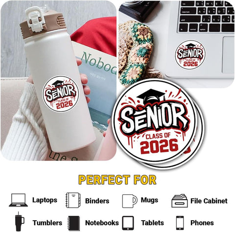 3Pcs Class of 2026 Graduation Sticker 3in, Senior 2026 Graduation Sticker High School College Gift for Notebook Scrapbook Class of 2026 Stickers for Laptop Water Bottle Phone Case