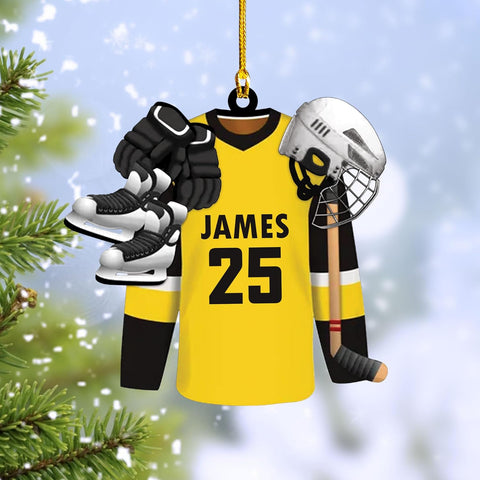 HomeDesign Personalized Hockey Christmas Ornament, Hockey Skates Helmet and Stick, Hockey Player Ornament, Hockey Ornaments, Gift for Hockey Lovers Hockey Ornament Christmas Decor (H7)