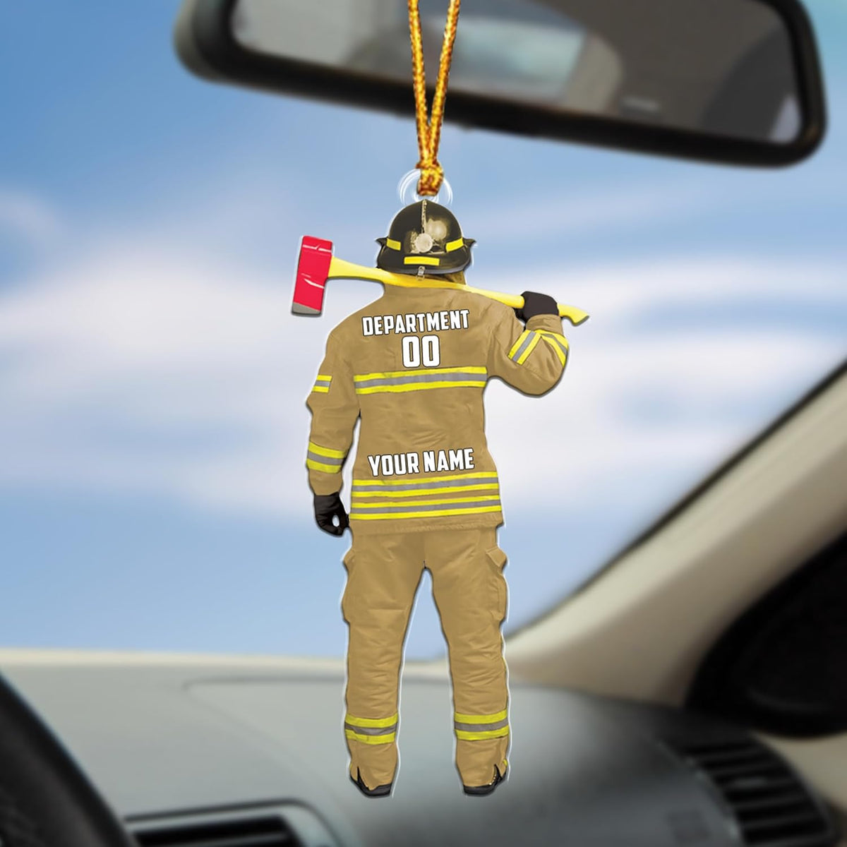 Personalized Firefighter Ornament Custom Name Firefighter Ornaments Two Sided Hanging Printed Flat Thin Red Line Ornaments Hanging Christmas Decorations Firefighter Gifts Ornament (FF6)