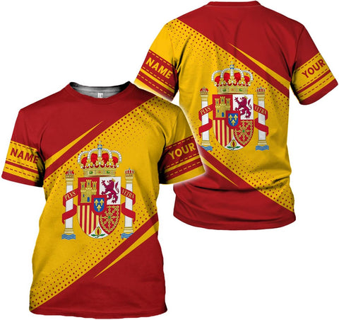 MoonArt Personalized Spain Shirt Custom Spain Espana Flag Shirts for Men and Women, Spain Spanish Pride