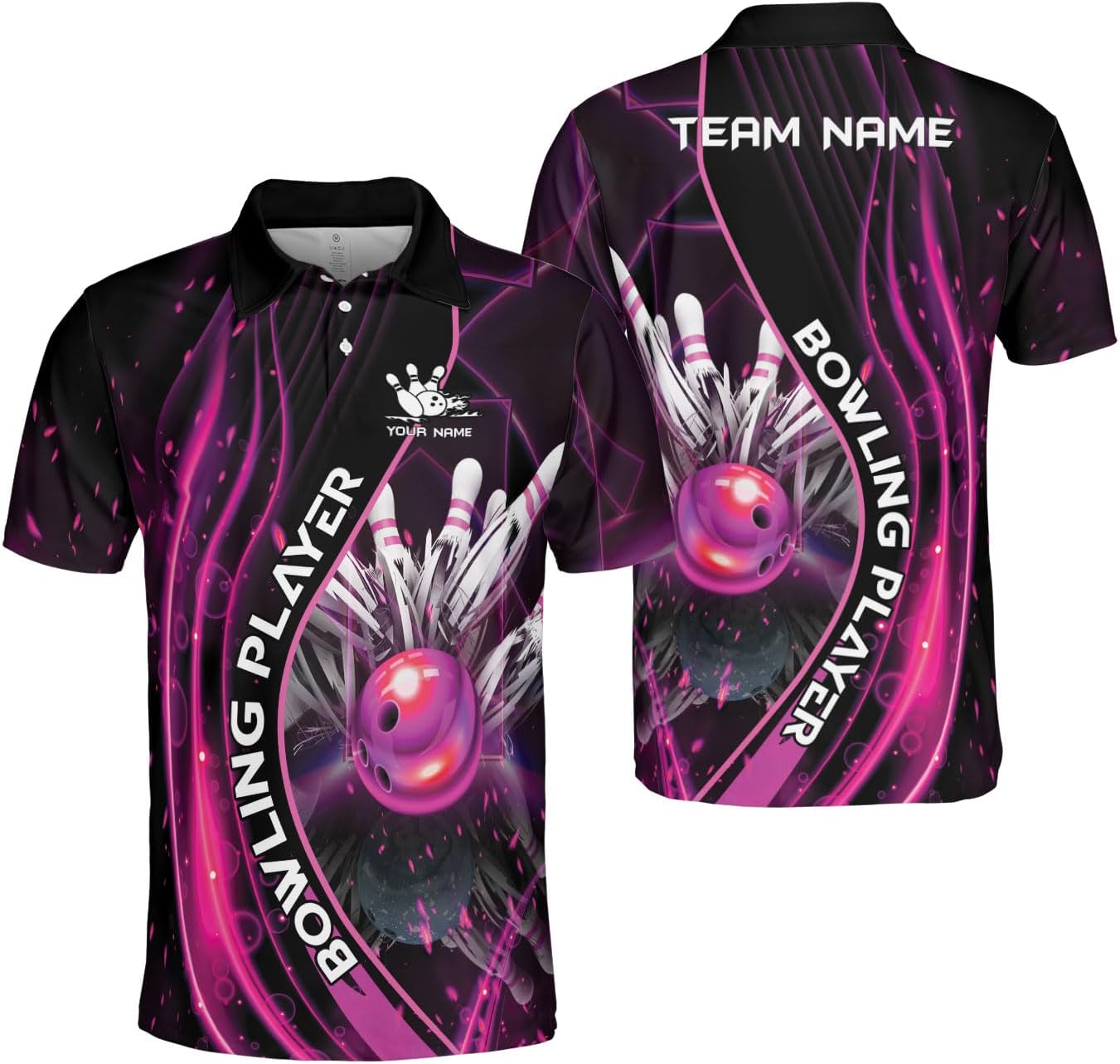 Ligthuy Personalized Name Bowling Polo Shirts 3D for Men and Women, Bowling Shirt, Bowling Shirts for Men Team Bowling Shirt