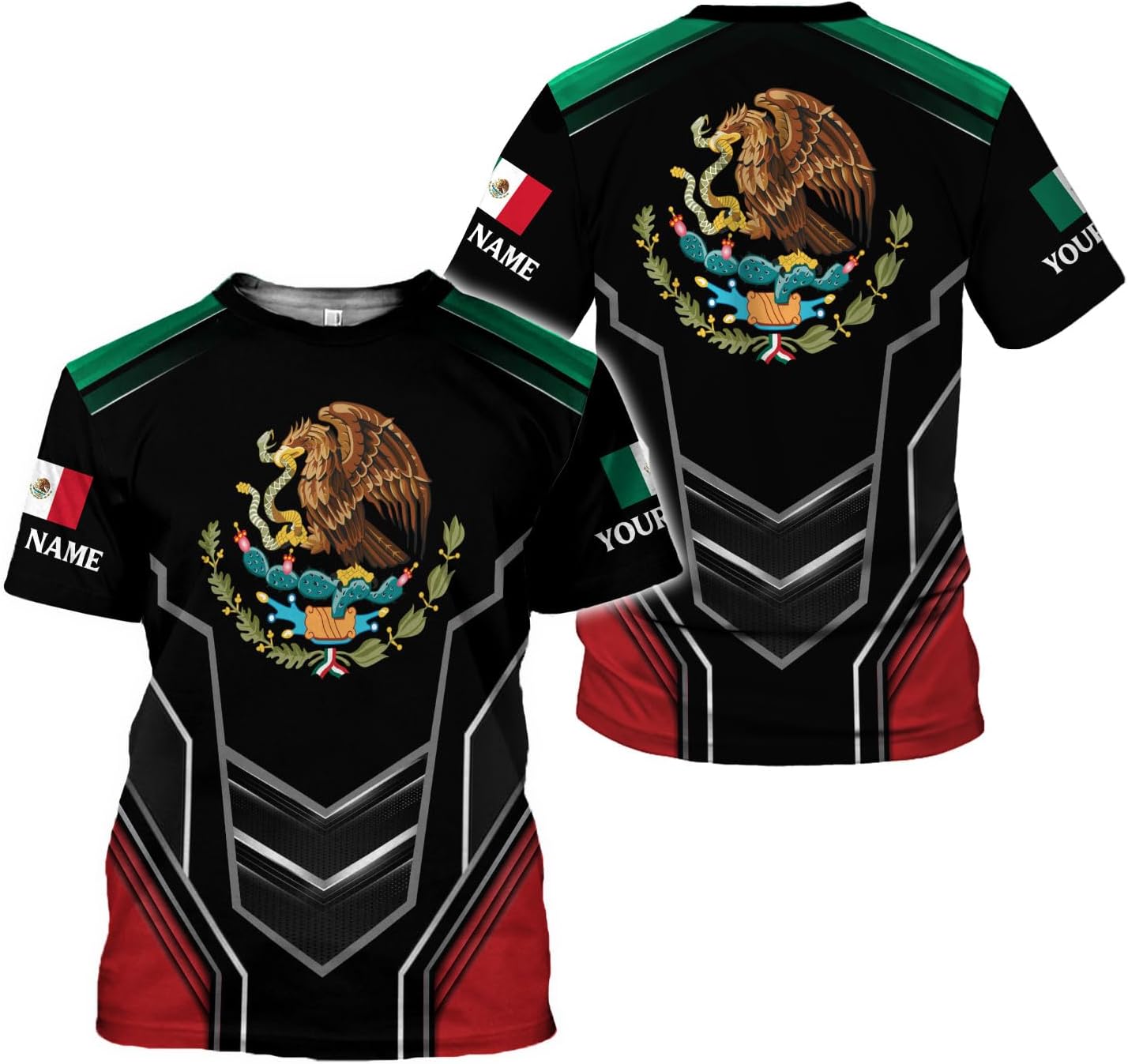 RoyalBro Personalized Mexico Shirts, Camisas De Mexico, Mexico Shirts for Men, Mexican Flag Jersey Shirt Mexico 3D Shirt