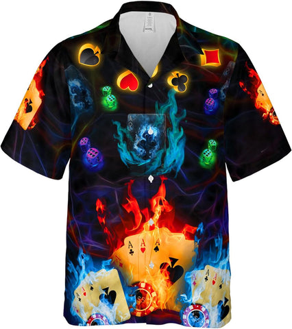 Custom Poker Hawai Shirts for Men Poker Hawaiian Shirt Gambling Casino Fire Short Sleeve Button Down Shirt Summer Beach Shirt