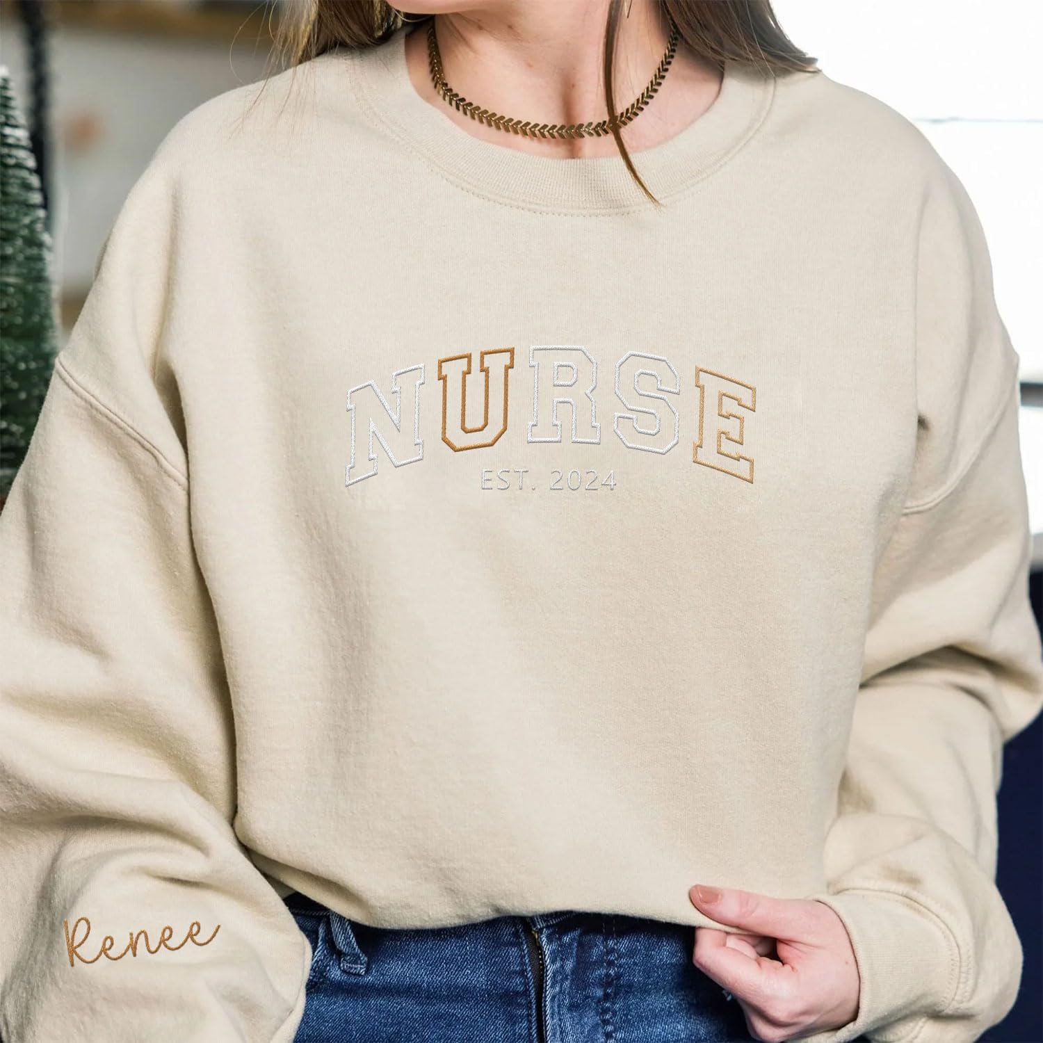 Personalized Embroidered Nurse Sweatshirt For Women Custom Name Registered Nurse Sweatshirt Crewneck Pullover Idea Nurse Gift