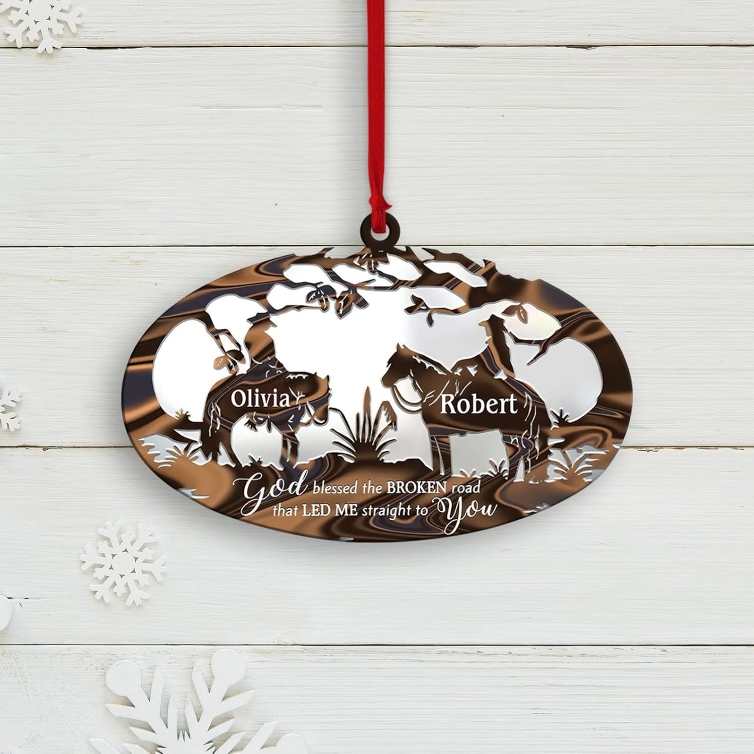 Artparel Personalized Cowboy Couple Ornament, Couple Riding Horses Godd Blessed Custom Christmas Ornament, Western Horseshoe Couple Ornament, Gift for Couple Cowboy, Horse Lovers Keepsake