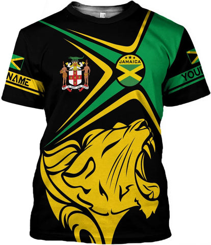 Ligthuy Personalized Jamaica Shirt 3D, Custom Jamaica Flag Lion Shirt for Men and Women, Jamaican Pride T-Shirt Unisex
