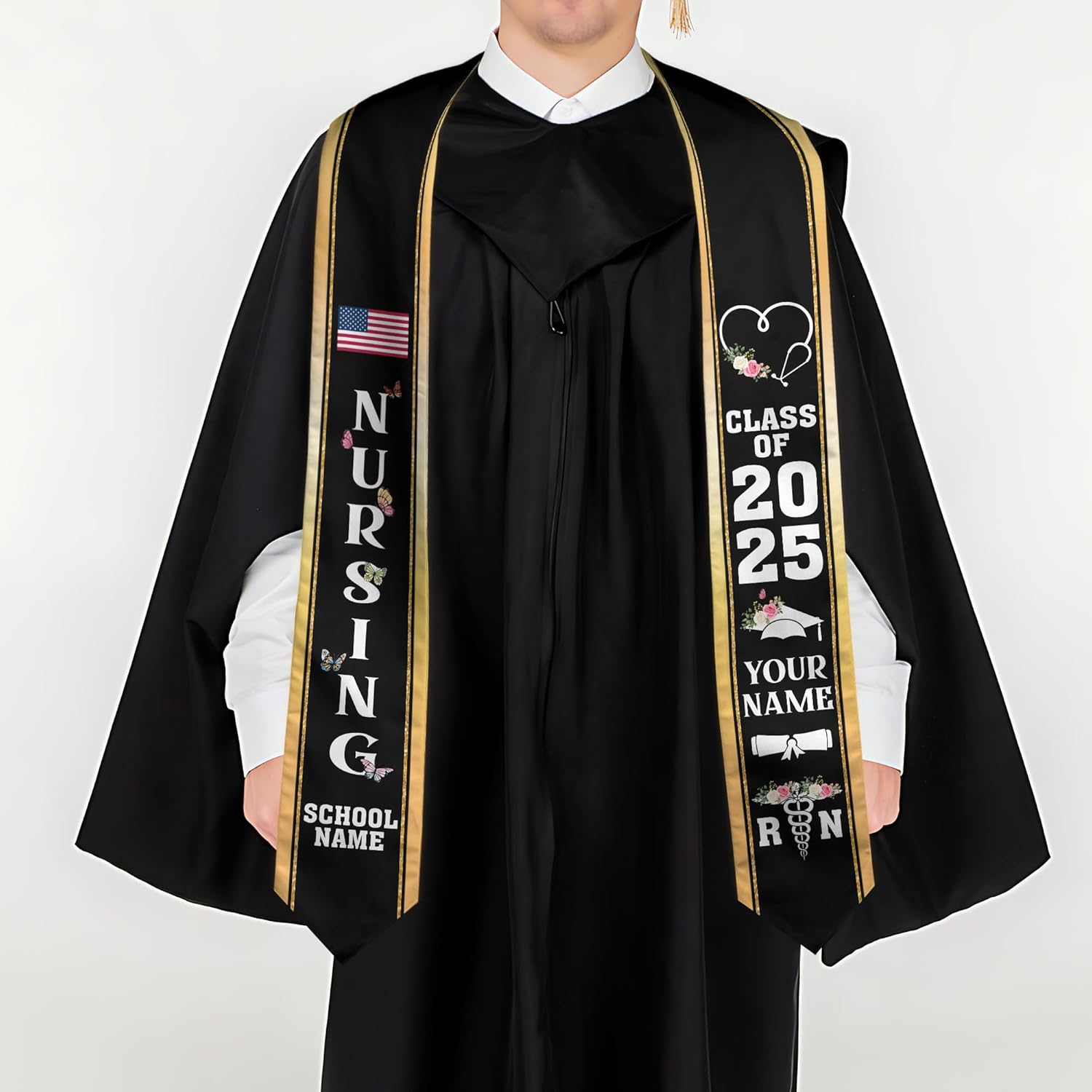 Pretyprints Custom Nurse Sash Graduation, RN Graduation Stole Gifts for Friends Nursing Student Senior Class Of 2025