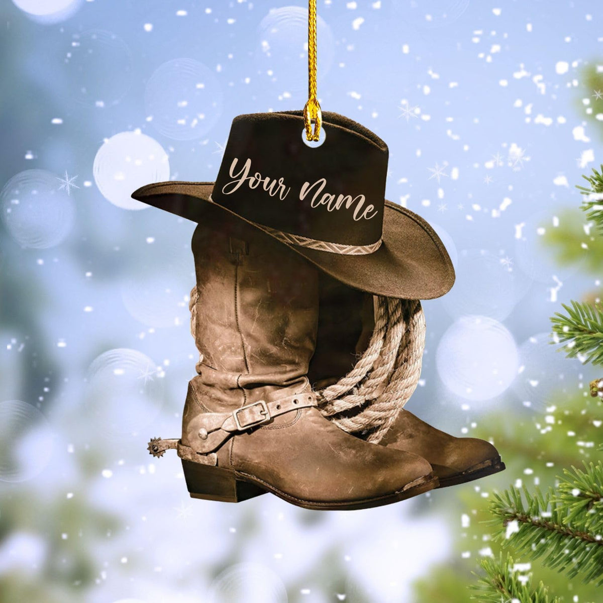Podagree Personalized Cowboy Boots and Hat Christmas Ornament for Cowboy, Cowboy Cowgirl Horseback Riding Ornament, Horse Racing Ornament (CB7)