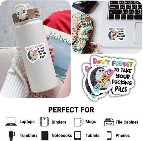 3Pcs Don't Forget to Take Your Fucking Pills Sticker Pills Medication Gifts Don't Forget to Take Your Meds Stickers Medicine Reminder Vinyl Car Decal for Laptop Water Bottle Toolbox Phone Case 3"