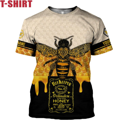 RoyalBro Personalized Bee Keeper Beekeeper Shirt Custom Bee Keeper Beekeeping Shirts Honey Bees Gift Unisex 3D AOP T Shirt (Style 6) Multicolor