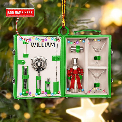 Personalized Bartender Ornament, Bartender Kit Bag Ornament, Bartender Ornaments, Custom Bartender Travel Bag Ornament, Gift for Friend Bartender, Gift for Bartender\u2026 (Bartender 4)