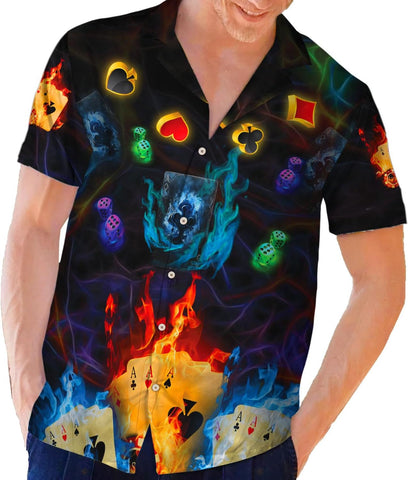 Custom Poker Hawai Shirts for Men Poker Hawaiian Shirt Gambling Casino Fire Short Sleeve Button Down Shirt Summer Beach Shirt