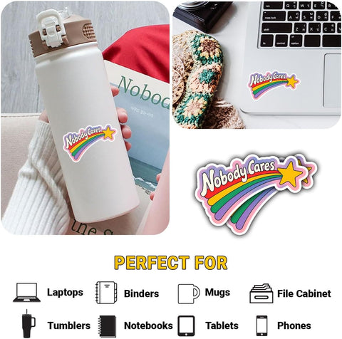 Nobody Cares Rainbow Star 3" Sticker, Nobody Cares Rainbow Stickers, Funny Cute Stickers for Laptop Water Bottle Car Phone Helmet Window Kindle