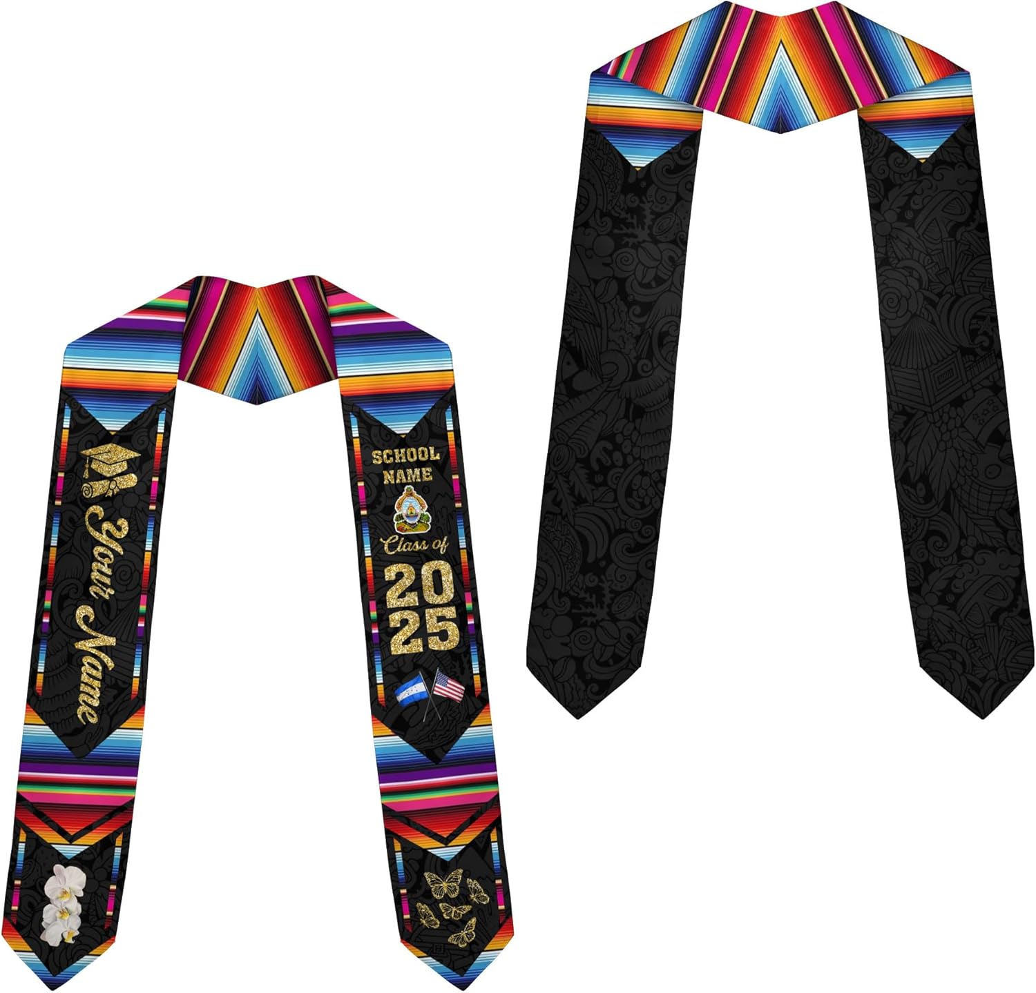 Pretyprints Honduran Graduation Sash, Custom Honduran American Flag Graduation Sash 2025, Honduras Graduation Stole