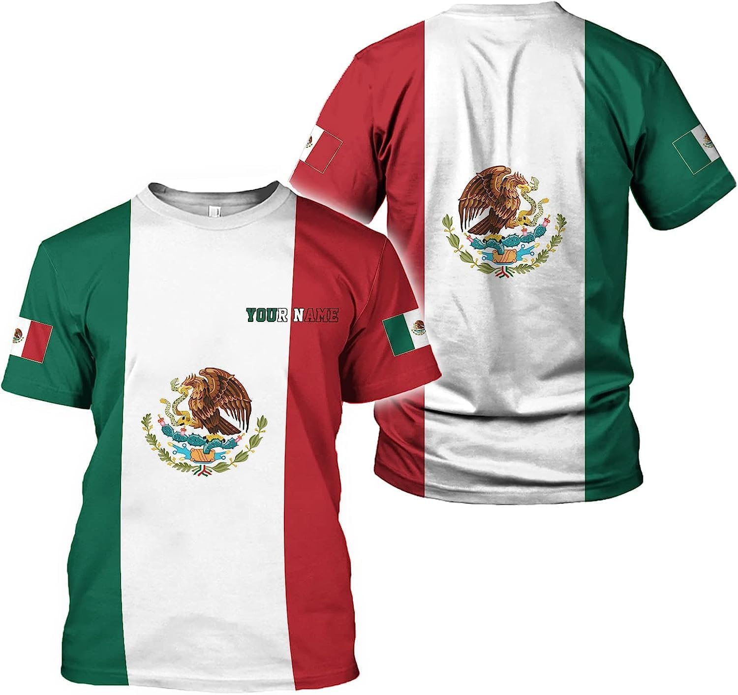 Personalized Mexican Shirts for Men 3D Customized Mexico Shirts for Men Mexico Shirts for Women Mexico Flag Shirt (RD45)