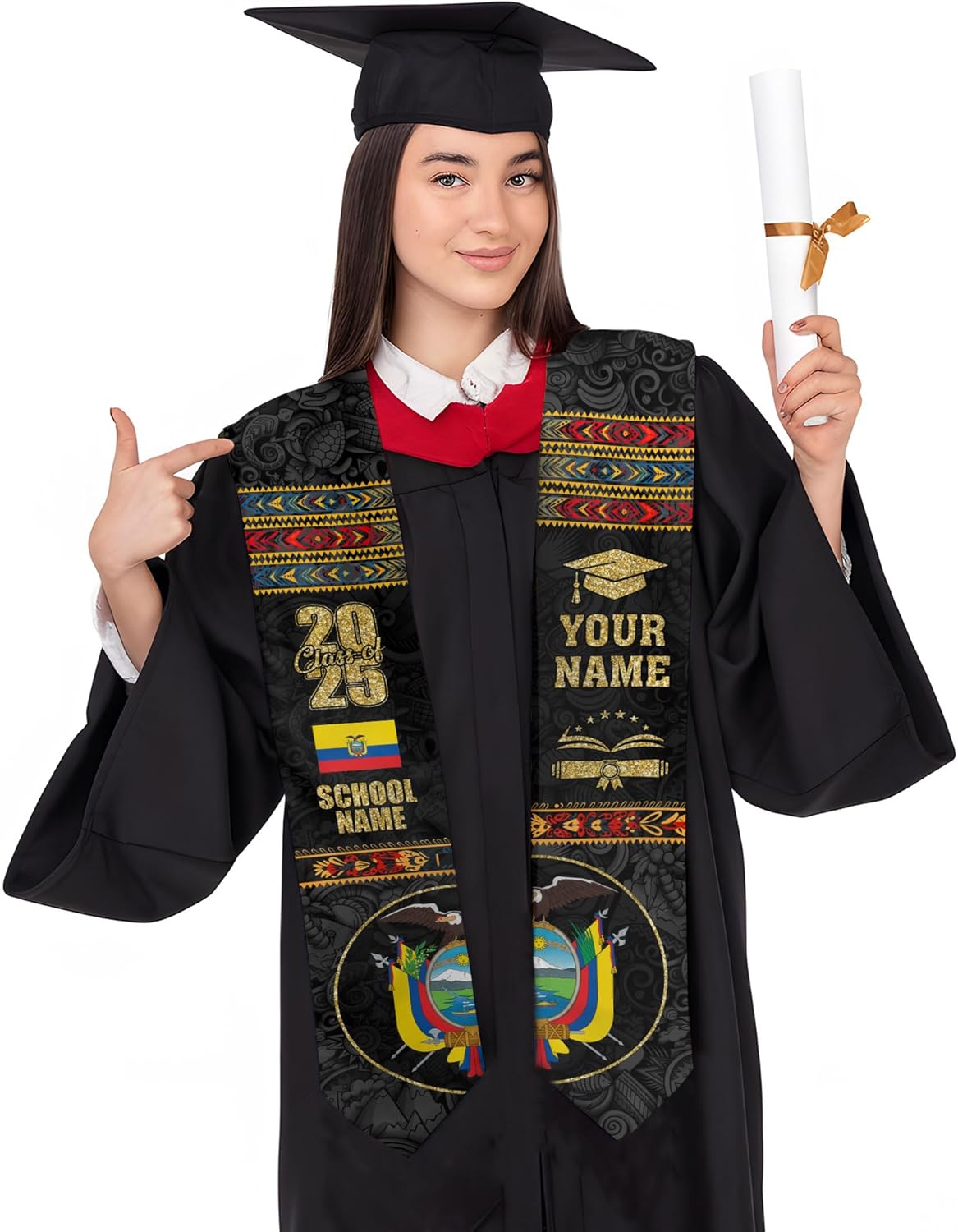 Pretyprints Ecuador Graduation Stole, Ecuadorians American Flag Graduation Sash 2025, Ecuadorians Graduation Sash