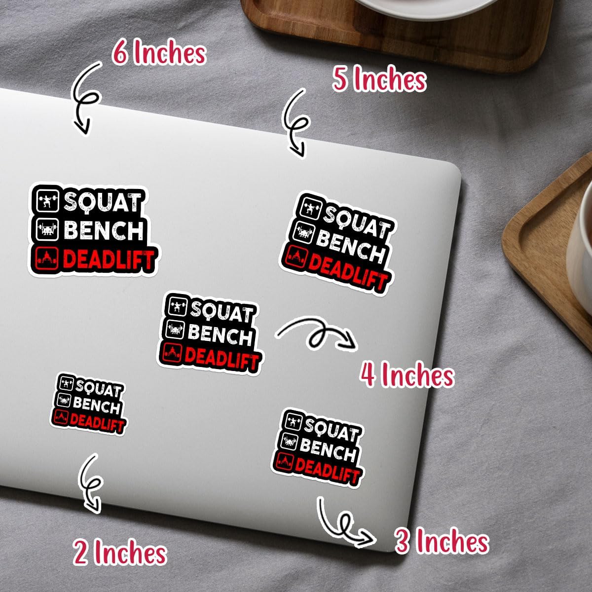 3 Pcs Squat Bench Deadlift Sticker, Gym Workout Power Lifting Accessories, Bodybuilding Stickers for Cars - Vinyl Sticker 3 Inches for Water Bottles Laptop Phone Car Window Helmet