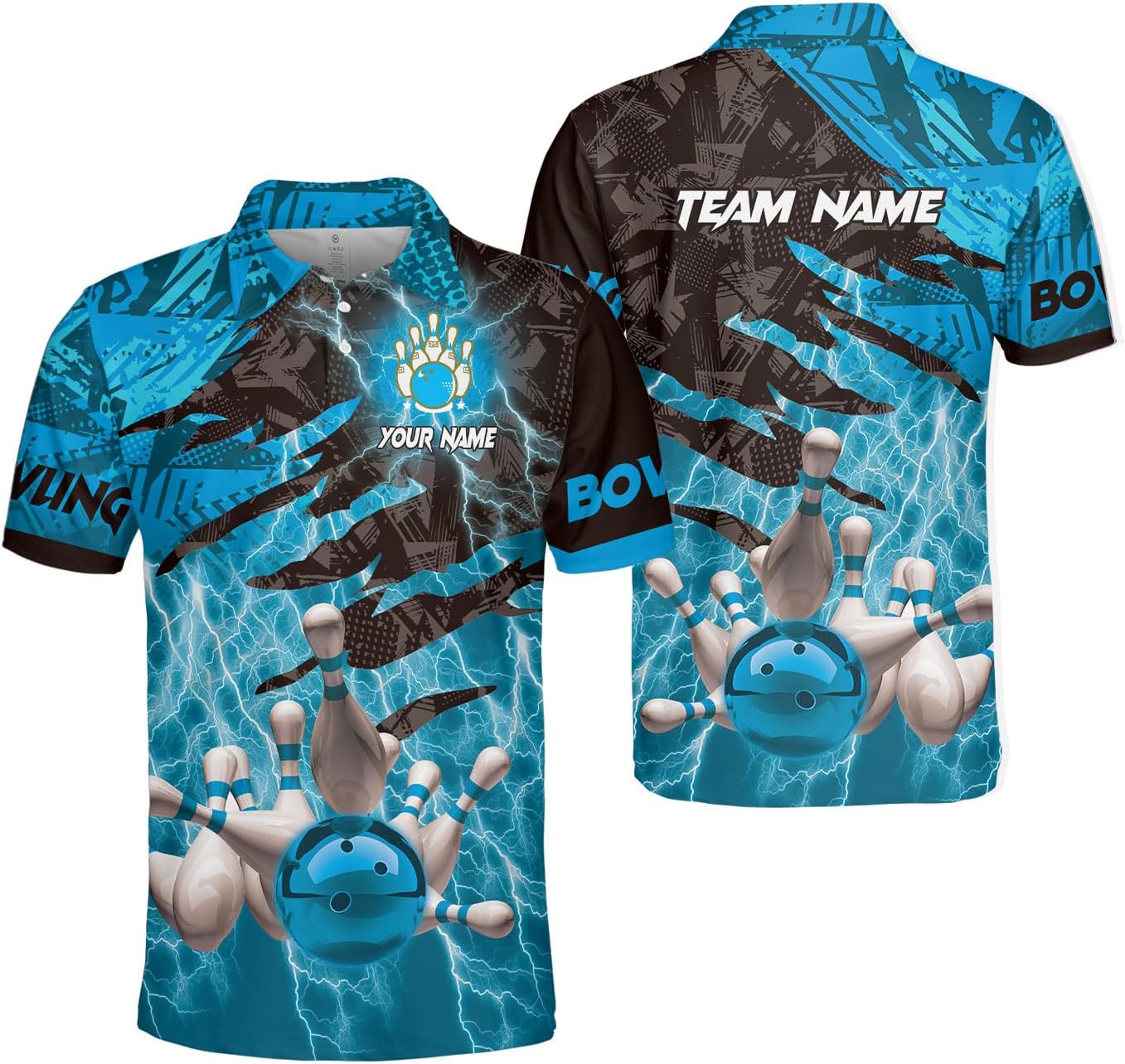 Personalized Name Bowling Polo Shirts 3D for Men & Women, Custom Bowling Shirts for Team, Bowling Team Polo Shirt (PE + 3-5% Spandex, PL107)