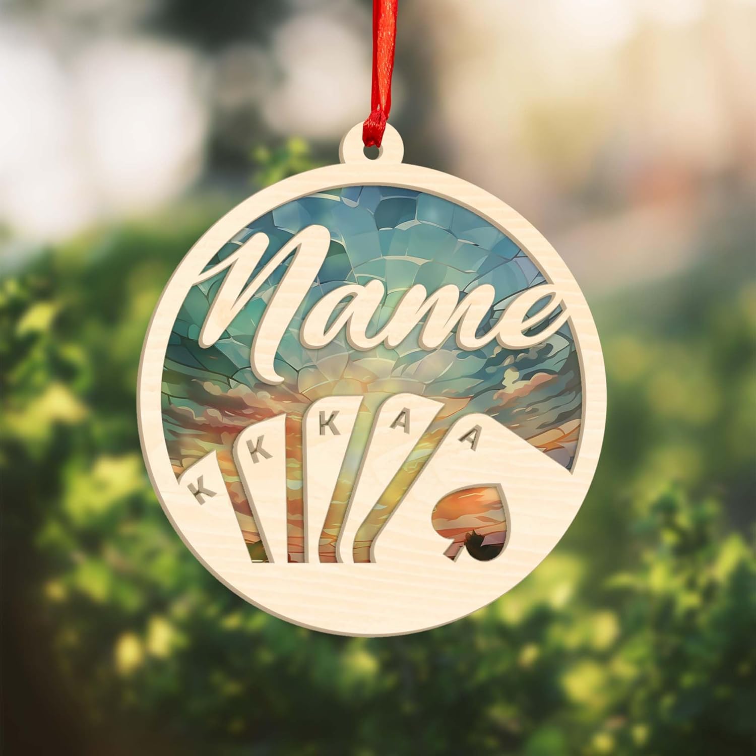 Personalized Poker Christmas Suncatcher Wood Ornament 2024, Poker Ornament, Sport Keepsake Present, Playing Cards Deck Wood Game Ornaments, Poker Aces Cards Chips Gambling Ornament (Poker 5)