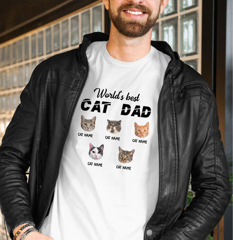 Personalized Best Cat Dad Ever Shirt, Cat Daddy Fathers Day Custom Photo Funny Custom Cat Dad Shirt with Pet Names (Cotton, TS77)