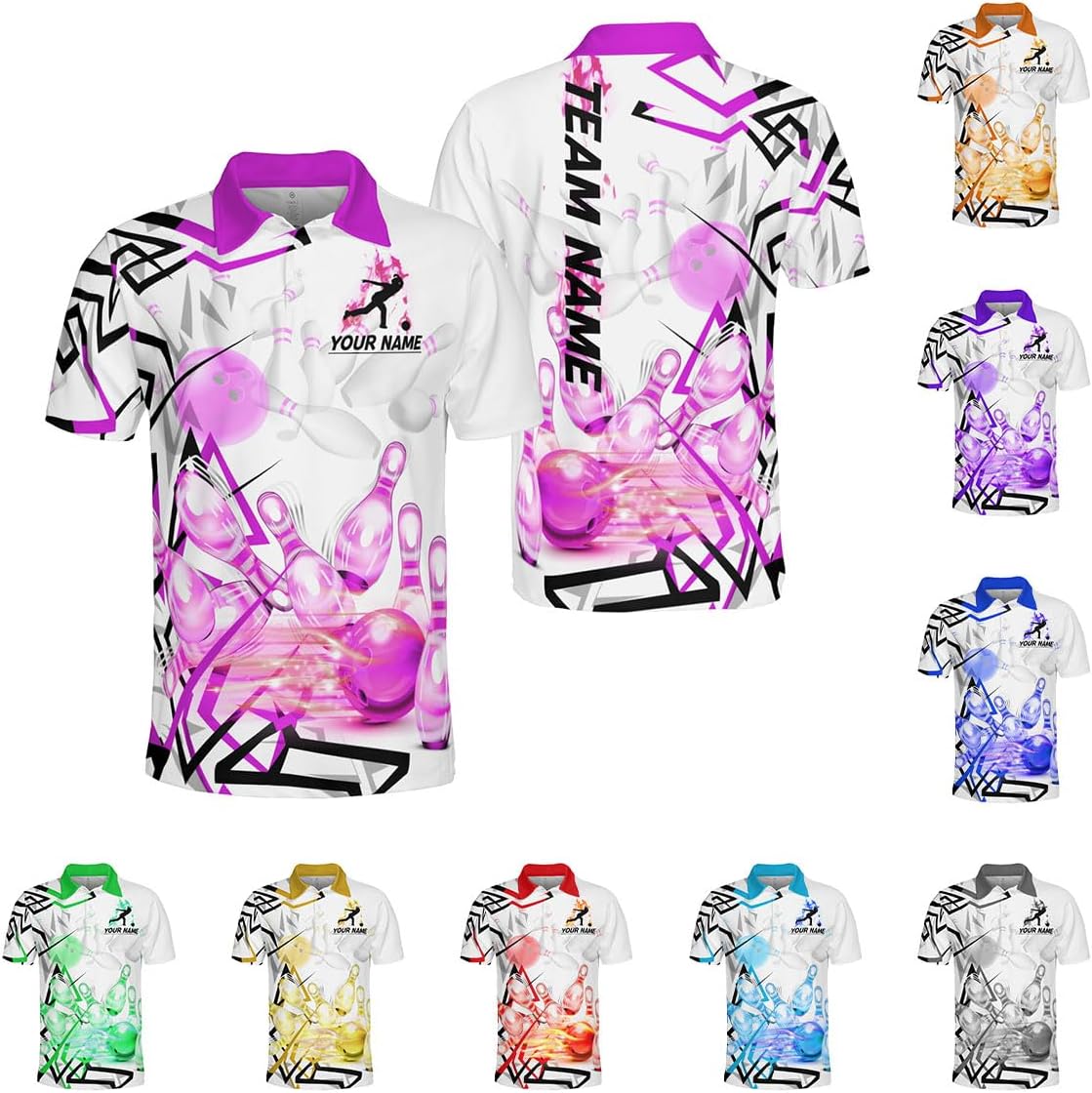 Mostprints Personalized Name Bowling Polo Shirts 3D for Men and Women, Bowling shirt, Bowling Shirts for Men Team Bowling Shirt