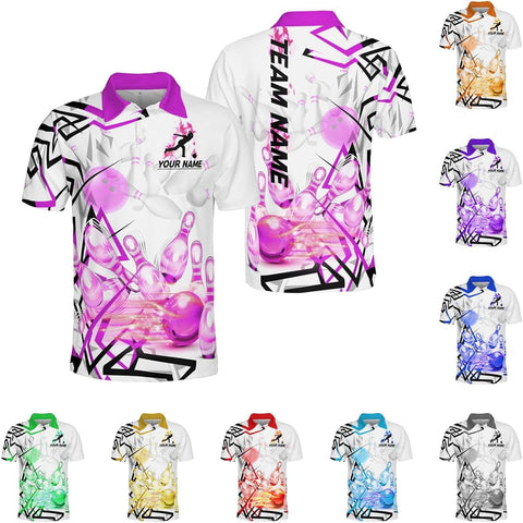 Mostprints Personalized Name Bowling Polo Shirts 3D for Men and Women, Bowling shirt, Bowling Shirts for Men Team Bowling Shirt