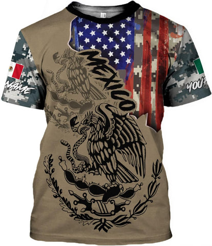 Mostprints Personalized Name Mexican Shirts 3D Customized Mexico Shirt US Flag, Mexican Shirts for women Unisex