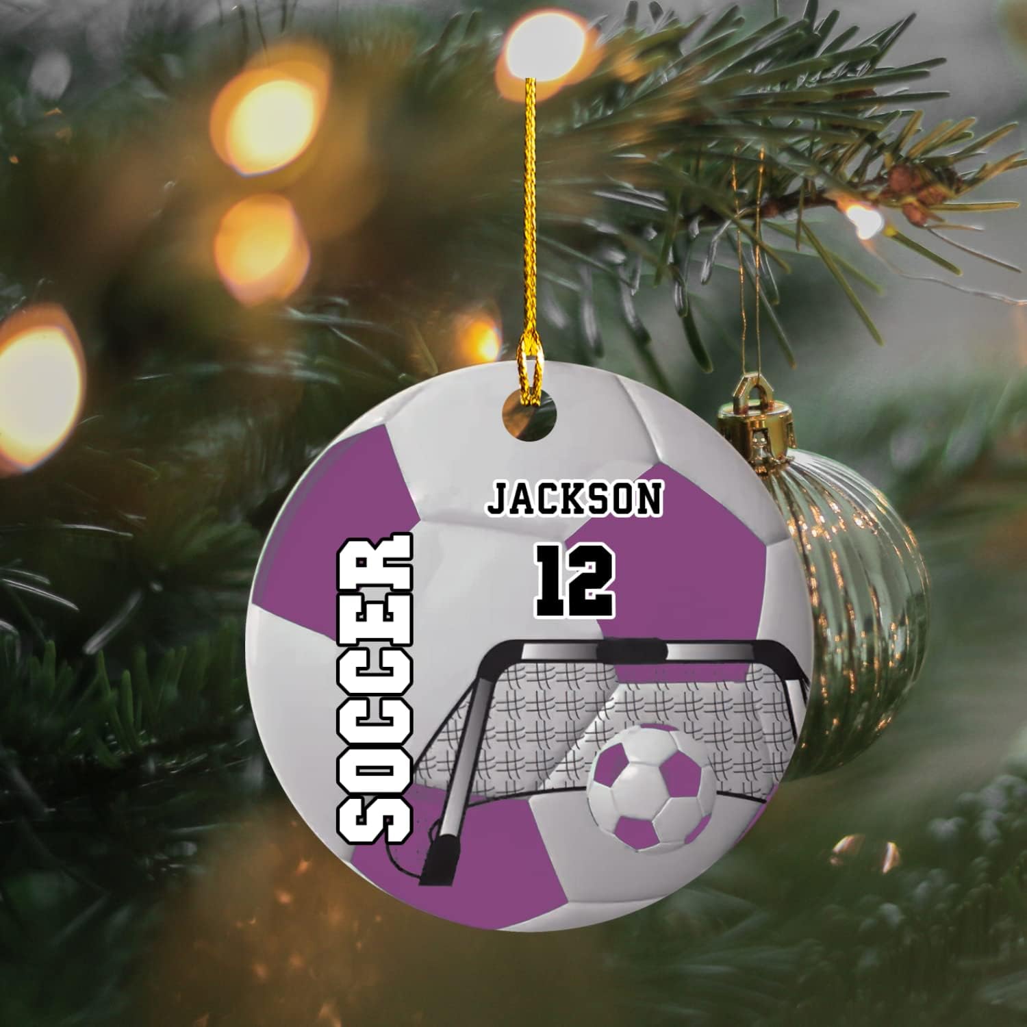 Mostprints Personalized Name and Numer Soccer Christmas Ornament 2023, Custom Soccer Ornaments for Xmas, Soccer Ornament Handmade from Wood Tree Hanging Ornament Pine Tree Decorations for Couple