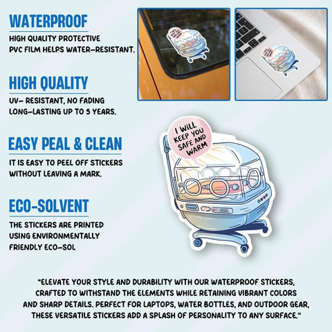(3PCS) I Will Keep You Safe and Warm Sticker, Gifts Medical Neonatal Stickers Incubator Baby Illustration for NICU Teams and Healthcare Heroes Car Decal for Laptop Tumbler Water Bottle 3 Inch