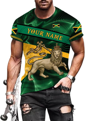 Ligthuy Personalized Jamaica Shirt 3D, Custom Jamaica Flag Lion Shirt for Men and Women, Jamaican Pride T-Shirt Unisex