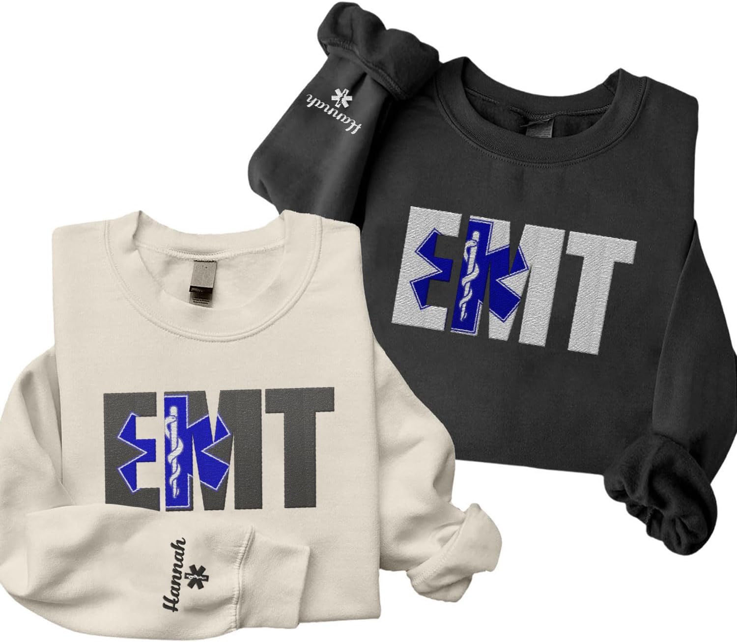 Suseaz EMT Personalized Embroidered Sweatshirt Emergency Medical Technician 911 Hoodie EMS Heart Thin White Line